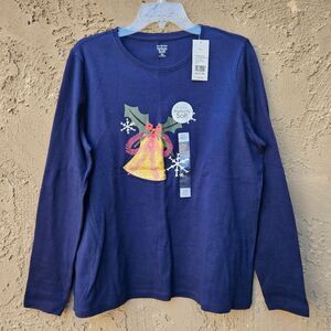 Kim Rogers Navy Blue Christmas Bell Long Sleeve Shirt